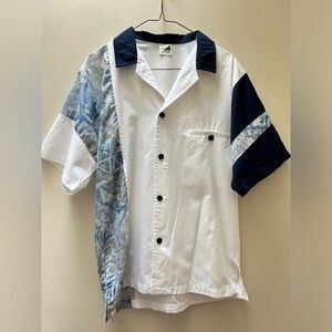 Vintage Alpine Camp Collar Asymmetrical Print Leisure Shirt Medium